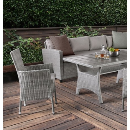 Furniture of America Shonda Contemporary Foam Pe Rattan Wicker Polyester Fabric Steel Frame Gray 5 Pc. Patio Dining Set Model FM80001GG-SET+2CH