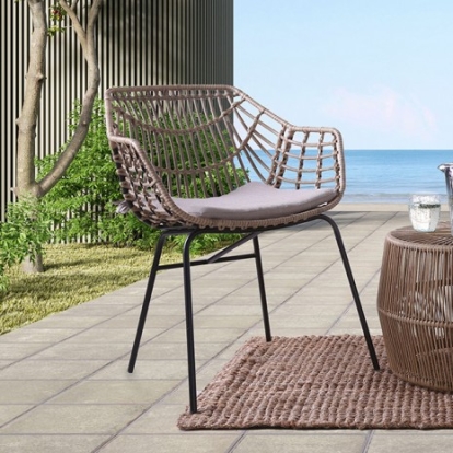 Furniture of America Livana Contemporary Foam Pe Rattan Wicker Polyester Fabric Steel Frame Natural Outdoor Chair (2-Ctn) Model FM80002NT-CH-2PK