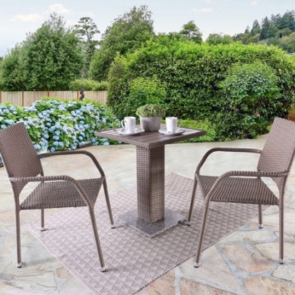 Furniture of America Aminta Contemporary Aluminum Faux Rattan Marble Steel Natural Patio Bistro Set Model FM80004NT-3PC-05NT-Chair