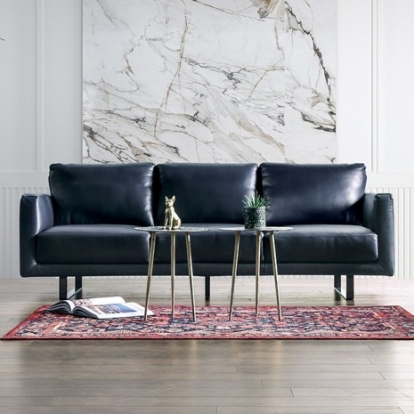 Furniture of America Mezzanotte Contemporary Engineered with Wood Real Italian Leather Midnight Blue Sofa Model FM90000-SF-PK
