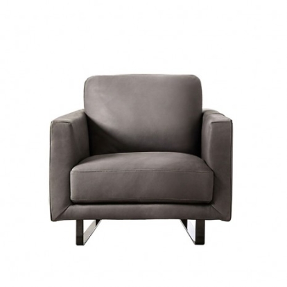 Furniture of America Mezzanotte Contemporary Engineered with Wood Real Italian Leather Gray Chair Model FM90000GY-CH-PK