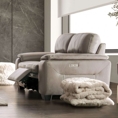 Furniture Of America Balderico Transitional Engineered Wood, Real Italian Leather, Others Taupe Power Loveseat | FM90001TP-LV-PM-PK