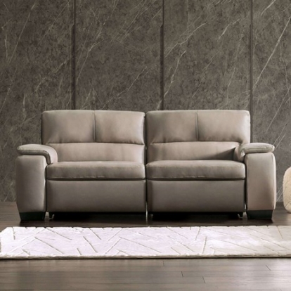 Furniture of America Balderico Transitional Engineered with Wood Real Italian Leather Taupe Power Sofa Model FM90001TP-SF-PM-PK