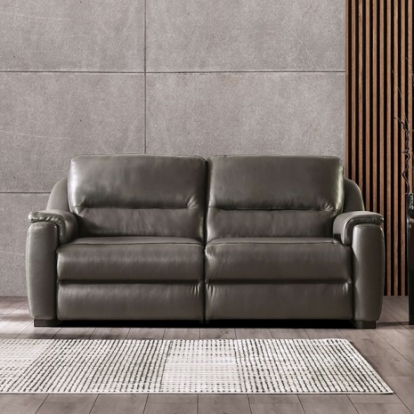 Furniture Of America Altamura Transitional Engineered Wood, Real Italian Leather, Others Gray Power Sofa | FM90002GY-SF-PM-PK