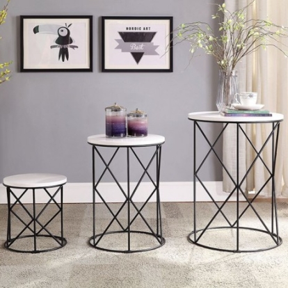 Furniture of America Madyson Transitional Metal with Wood Veneer White-Black 3 Pc. Nesting Table Model FOA-AC340WH-3A