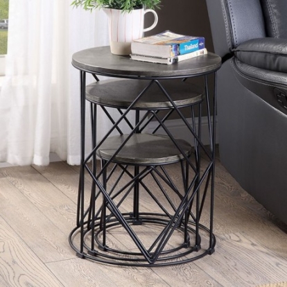 Furniture of America Madyson Transitional Metal with Wood Veneer Walnut-Black 3 Pc. Nesting Table Model FOA-AC340WN-3A