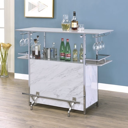 Rianna White/Chrome Bar Table Model FOA-BT8343 by Furniture of America