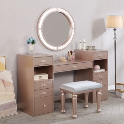 Furniture of America Yasmine Glam Mirror Solid with Wood Veneer Tiffany Blush Vanity Set Model FOA-DK5683PK-PK