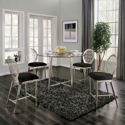 Furniture of America Abner Contemporary Glass Microfiber Steel Silver Counter Ht. Table Model FOA3743PT-TABLE