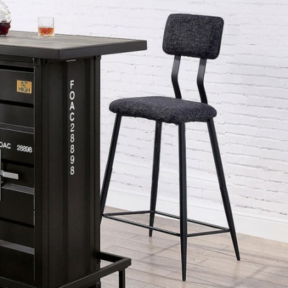 Furniture of America Dicarda Industrial Fabric Faux with Wood Metal with Wood Veneer Black-Gray Bar Ht. Chair (2-Ctn) Model CM3789BK-BC-2PK