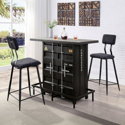 Furniture of America Dicarda Industrial Faux with Wood Metal with Wood Veneer Black-Distressed Dark Oak Bar Ht. Table Model CM3789BK-BT