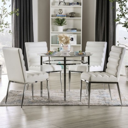Furniture of America Serena Contemporary Faux Marble Leatherette Metal White-Chrome Round Table Model FOA3797RT
