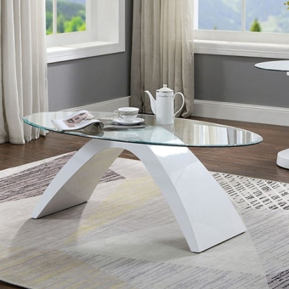 Furniture of America Nahara Contemporary Glass White Coffee Table Model FOA4042WH-C-TABLE