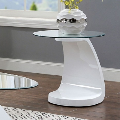 Furniture of America Nahara Contemporary Glass White End Table Model FOA4042WH-E-TABLE