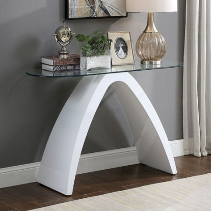 Furniture of America Nahara Contemporary Glass White Sofa Table Model FOA4042WH-S-TABLE