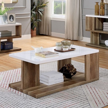 Furniture of America Majken Contemporary Solid with Wood White-Natural Tone Coffee Table Model FOA4496C