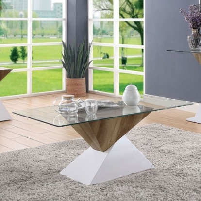 Furniture of America Bima Contemporary Metal Replicated with Wood Tempered Glass White-Natural Tone Coffee Table Model FOA4746C-TABLE