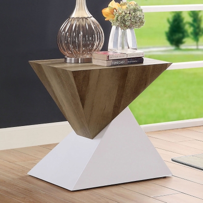 Bima White/Natural Tone End Table Model FOA4746E by Furniture of America