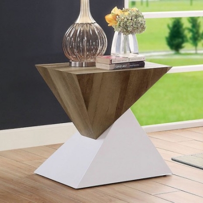 Furniture of America Bima Contemporary Tempered Glass White-Natural Tone End Table Model FOA4746E