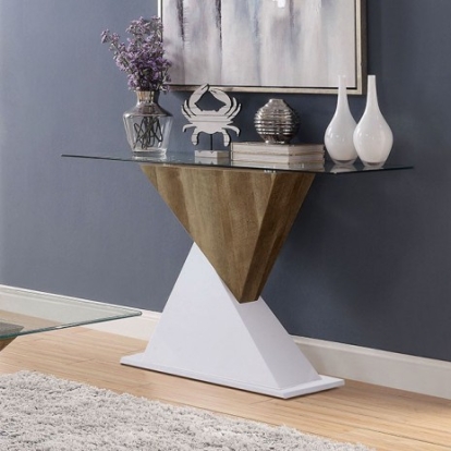 Furniture of America Bima Contemporary Metal Replicated with Wood Tempered Glass White-Natural Tone Sofa Table Model FOA4746S-TABLE