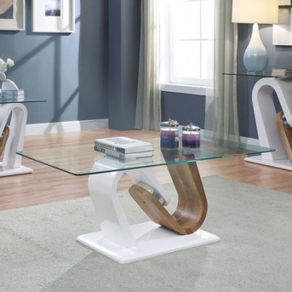 Furniture of America Batam Contemporary Metal Replicated with Wood Tempered Glass White-Natural Tone Coffee Table Model FOA4748C-TABLE