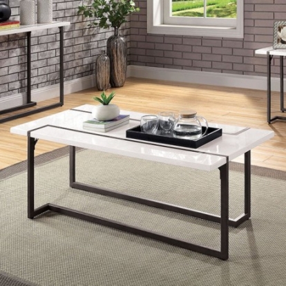 Furniture of America Izar Contemporary Lacquer Metal White-Gun Metal Coffee Table Model FOA4799C-TABLE
