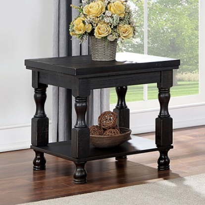 Furniture of America Calandra Rustic Solid with Wood Antique Black End Table Model FOA4908BK-E