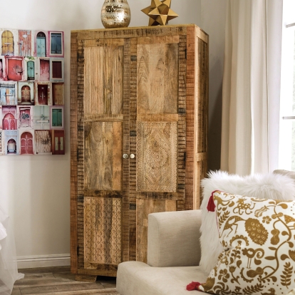 Blanchefleur Weathered Light Natural Tone Armoire Model FOA51006 by Furniture of America