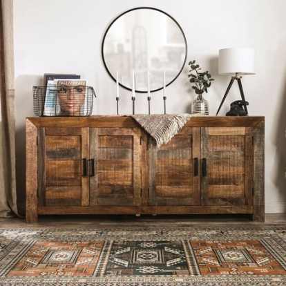 Furniture of America Galanthus Rustic Solid with Wood Weathered Natural Tone Cabinet Model FOA51020