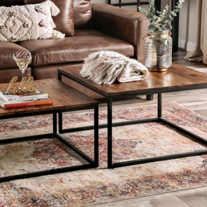 Furniture of America Larkspur Rustic Metal Solid with Wood Natural Tone-Black 2 Pc. Table Set Model FOA51026-Small Table