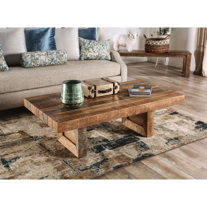 Galanthus Weathered Light Natural Tone Coffee Table Model FOA51028 by Furniture of America