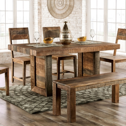 Galanthus Weathered Light Natural Tone Dining Table Model FOA51029 by Furniture of America