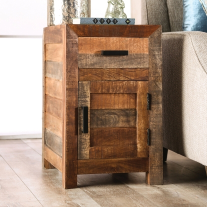 Galanthus Weathered Light Natural Tone Side Table Model FOA51031 by Furniture of America