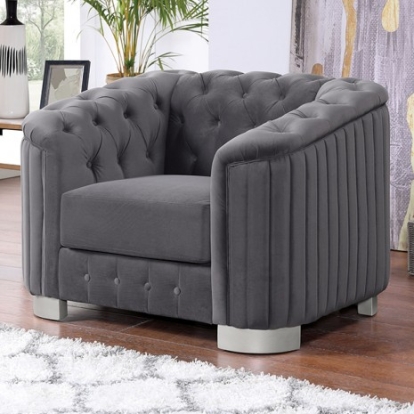 Furniture of America Castellon Glam Fabric Solid with Wood Dark Gray Chair Model FOA6475DG-CH-PK