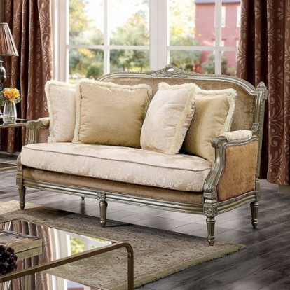 Furniture of America Langleben Traditional Fabric Solid with Wood Brown-Beige-Champagne Love Seat Model FOA6782-LV