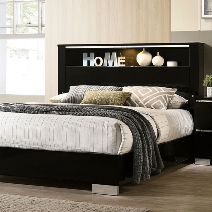 Furniture of America Carlie Contemporary Metal Solid with Wood Veneer Black Bed Model FOA7039-Queen Bed