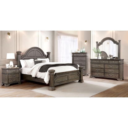 Pamphilos Gray Queen Bed with 1NS with Dresser with Mirror Model FOA7144GY-Q-4PC by Furniture of America