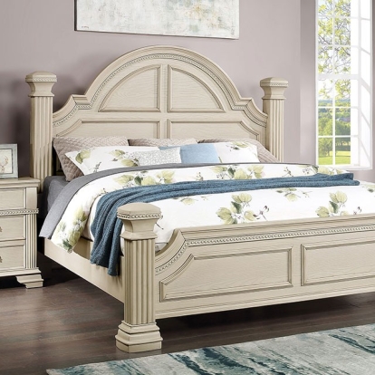Furniture of America Pamphilos Traditional Solid with Wood Veneer Antique White Bed Model FOA7144WH-Queen Bed