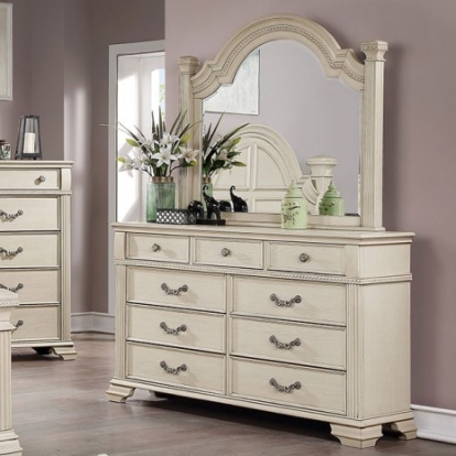 Furniture of America Pamphilos Traditional Solid with Wood Veneer Antique White Dresser Model FOA7144WH-D