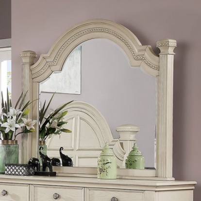 Furniture of America Pamphilos Traditional Solid with Wood Veneer Antique White Mirror Model FOA7144WH-M