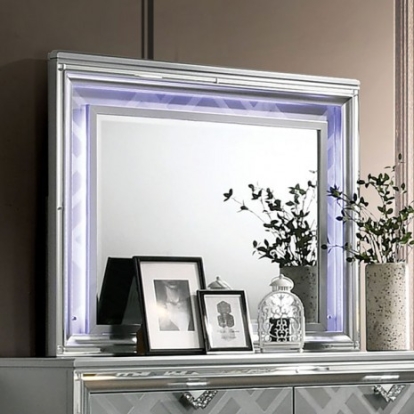 Furniture of America Emmeline Contemporary Mirror Solid with Wood Veneer Silver Mirror Model FOA7147M