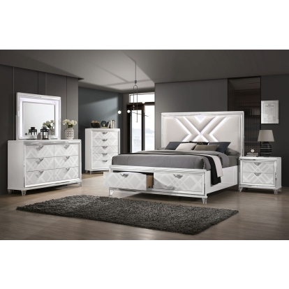 Emmeline White 5 Piece Queen Bedroom Set with Chest Model FOA7147WH-Q-5PC-CHE by Furniture of America