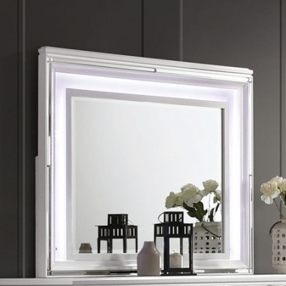 Furniture of America Emmeline Contemporary Mirror Solid with Wood Veneer White Mirror Model FOA7147WH-M