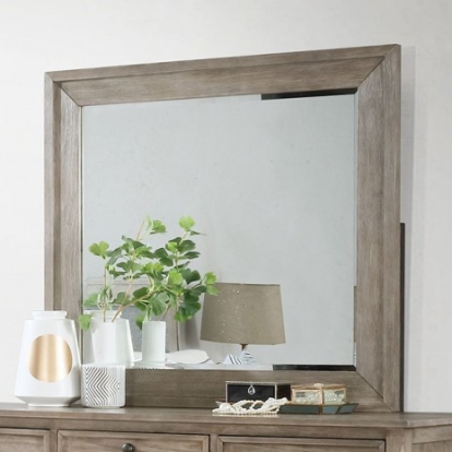 Furniture of America Anneke Transitional Solid with Wood Veneer Wire-Brushed Warm Gray Mirror Model FOA7173M