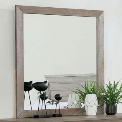 Furniture of America Vevey Transitional Solid with Wood Veneer Wire-Brushed Warm Gray Mirror Model FOA7175M
