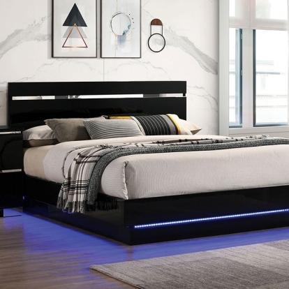 Furniture of America Erlach Contemporary Metal Solid with Wood Veneer Black-Chrome Bed Model FOA7189BK-Queen Bed