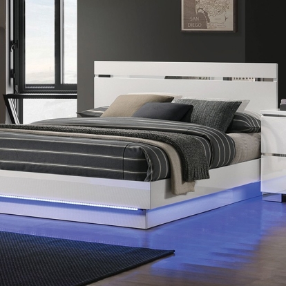 Furniture of America Erlach Contemporary Metal Solid with Wood Veneer White-Chrome Bed Model FOA7189WH-Queen Bed