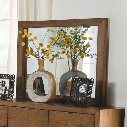 Furniture of America Leirvik Transitional Solid with Wood Veneer Light Walnut Mirror Model FOA7460WN-M