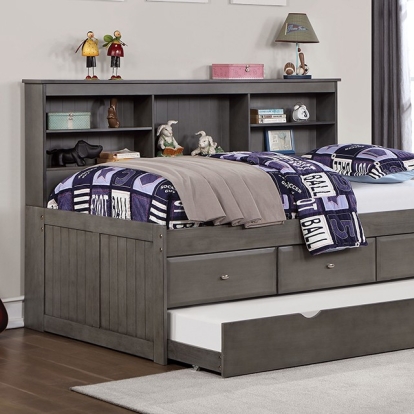 Furniture of America Tibalt Transitional Solid with Wood Dark Gray Bed Model FOA7466GY-Twin Bed with Trundle