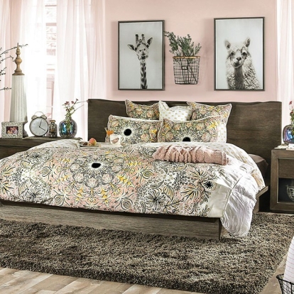 Furniture of America Bridgewater Transitional Solid with Wood Veneer Light Walnut Bed Model FOA7490-Queen Bed